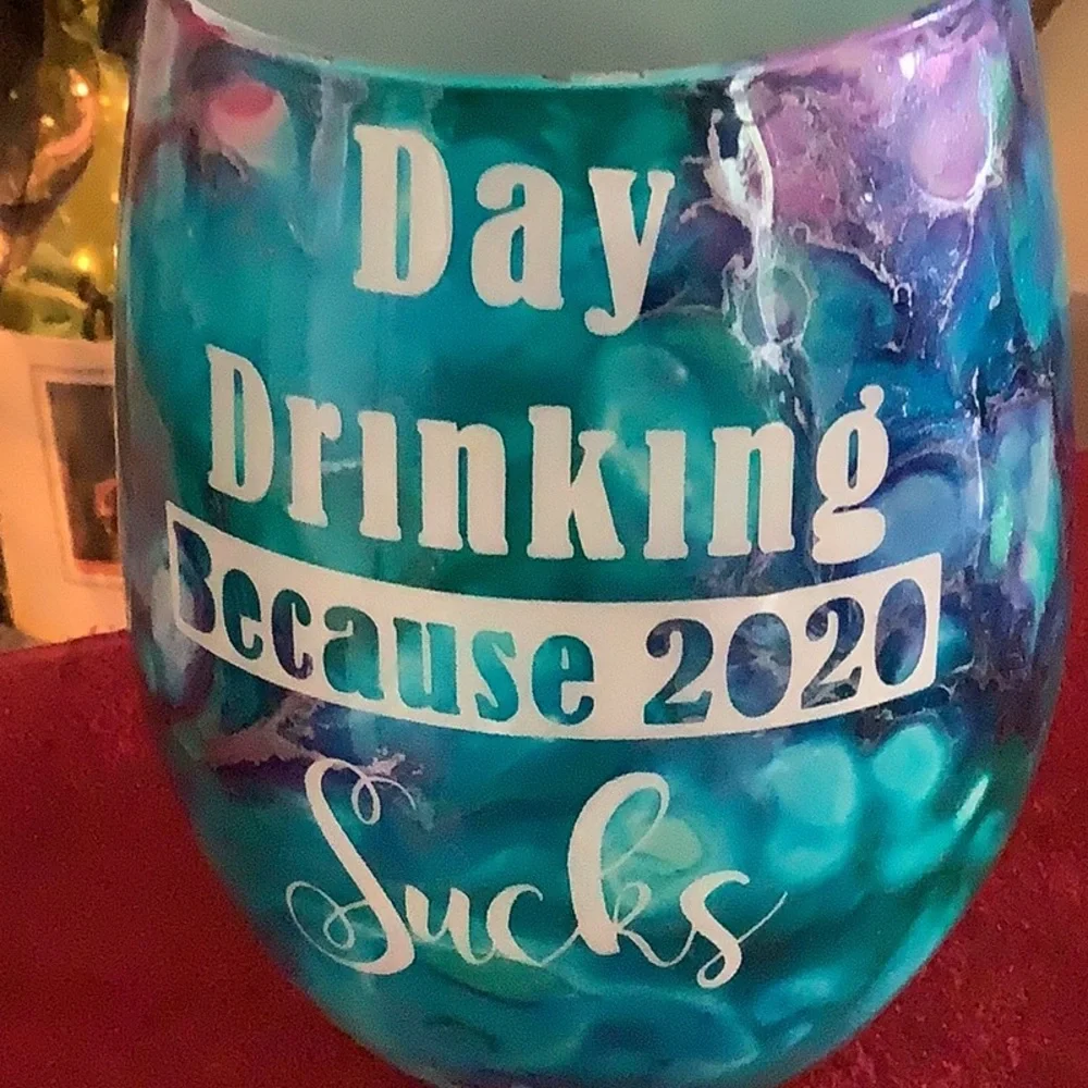 Candleholder day drinking because 2020 sucks blue pink purple handmade